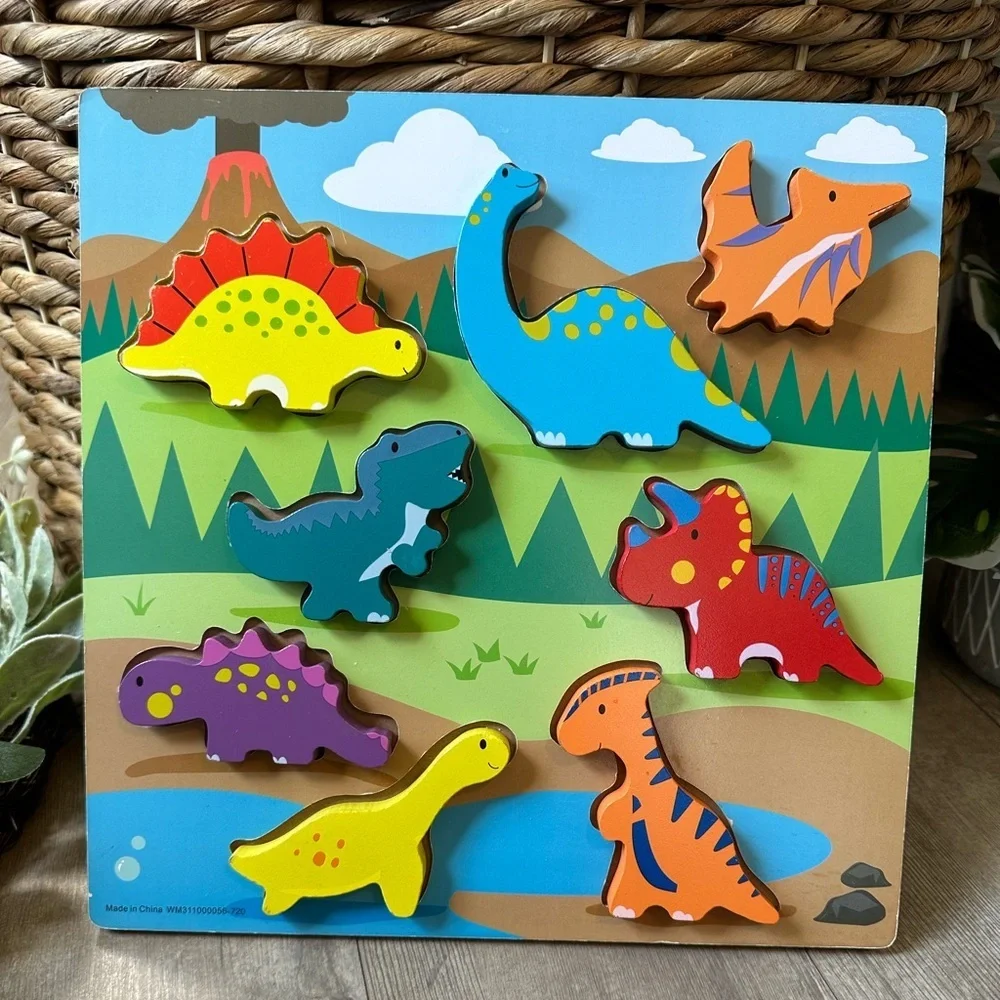 Dinosaur Wooden Puzzle for Kids Chunky Wood Colorful Dinosaurs